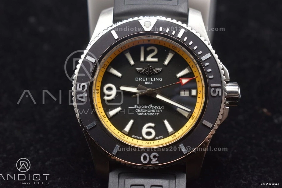 1:1 Rehaut Rubber Bezel Strap TF Best Edition with On Yellow Casual Black and Automatic Superocean 471 A Dial Black 44 1117